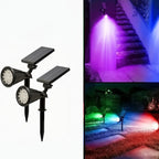 Outdoor Solar Landscape Lights 2-Pack LED Spotlights with 3-Level Dimming & IP44 Waterproof - Euroselle