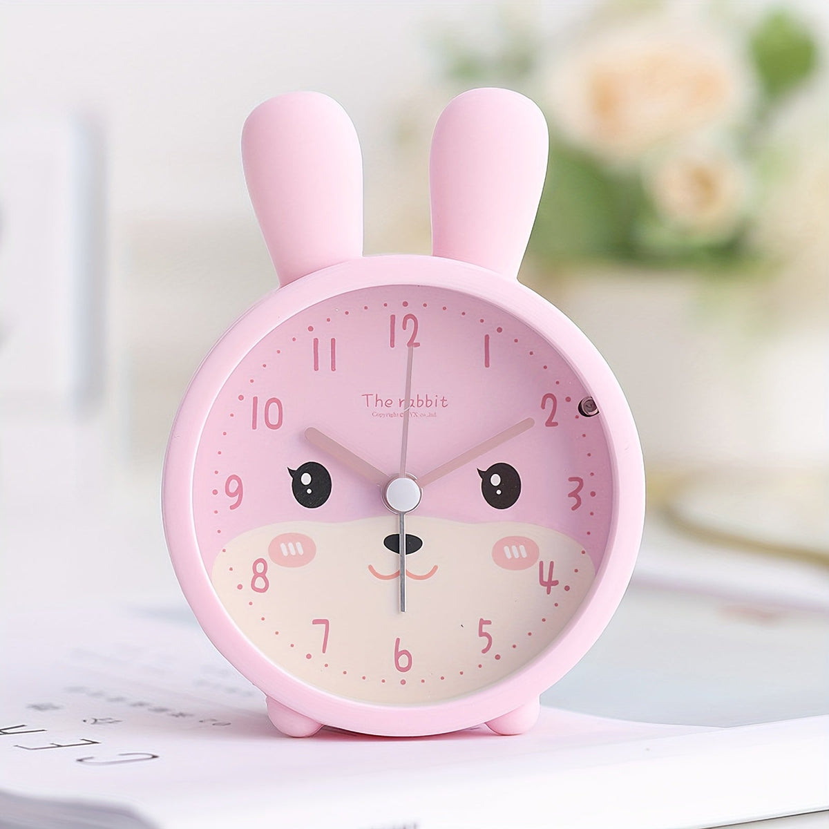 Cute Bunny Silent Alarm Clock for Kids — Night Light, No Ticking