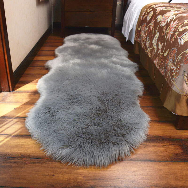 Plush Beige Faux Fur Runner 24 × 47 Inches — Sheepskin Style, Anti-Slip