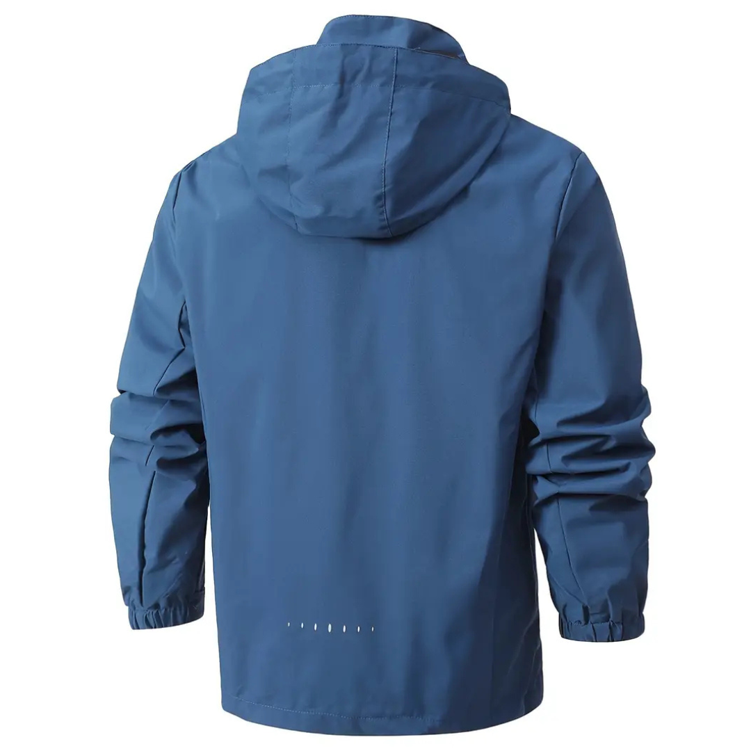 Veste de pluie légère à fermeture éclair pour homme — coque respirante à capuche