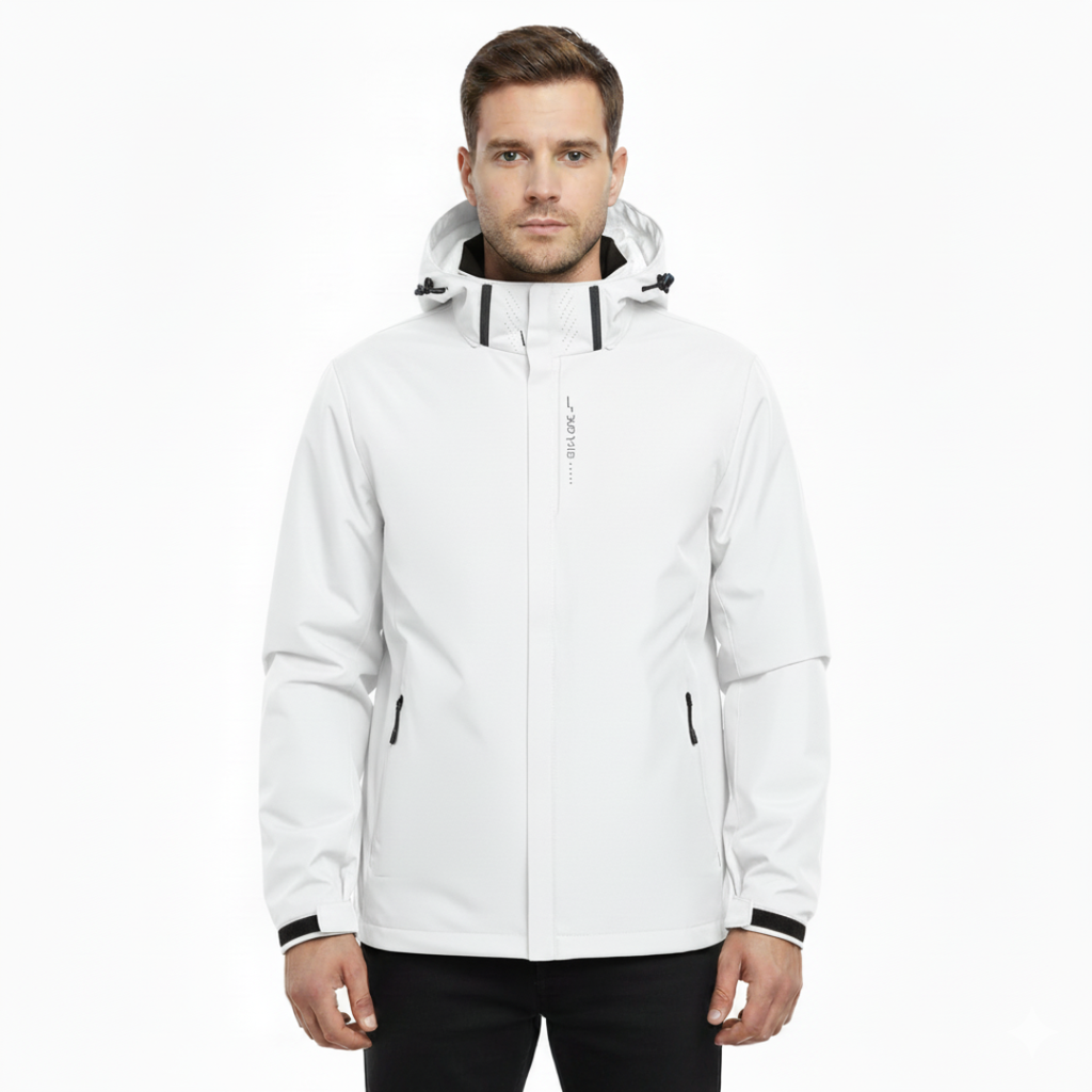 Veste de pluie légère à fermeture éclair pour homme — coque respirante à capuche