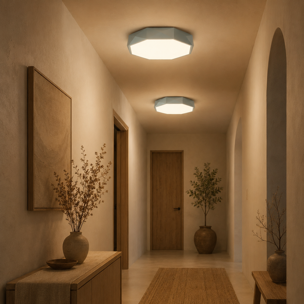 Šedé geometrické LED stropní svítidlo – přisazené provedení