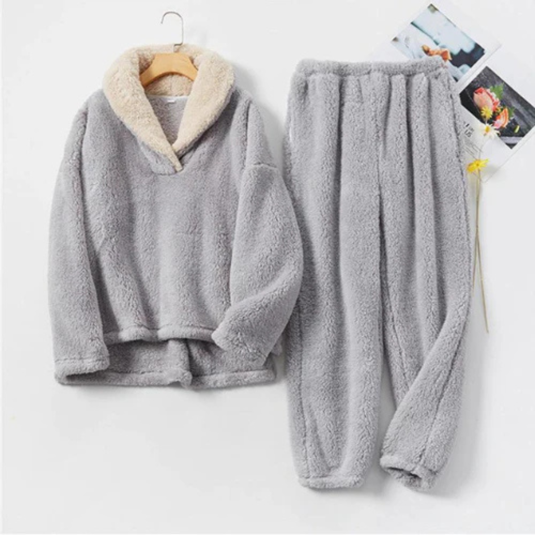 Conjunto de pijama de forro polar para mujer — Top de manga larga y pantalón para dormir