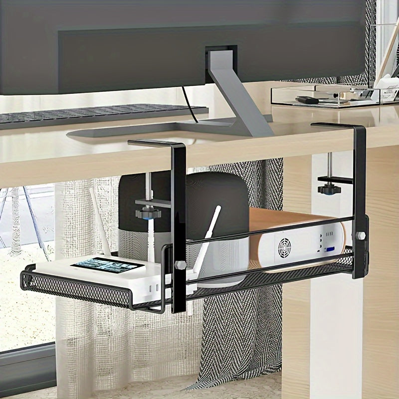 Adjustable Metal Desk Rack with No-Drill Hanging Organizer - Euroselle