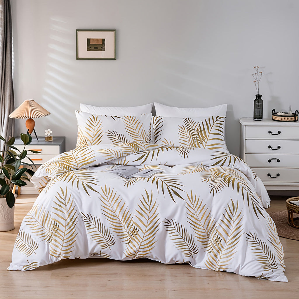 Leaf Print Soft Duvet Cover Set - Euroselle