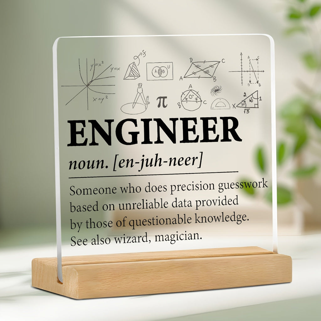 Minimalistisches flaches Acryl-Namensschild mit Holzständer für Schreibtisch- & Regalgestaltung - Euroselle
