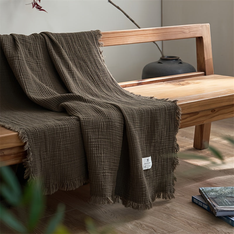Lightweight 4-Layer Cotton Gauze Blanket with Elegant Fringe - Euroselle