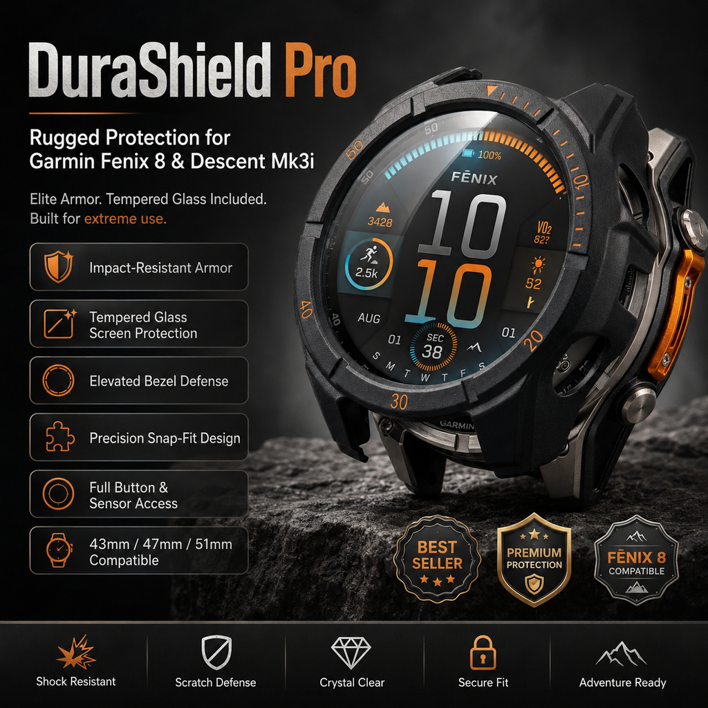 Beskyttelsesdeksel til Garmin Fenix 8 og Descent Mk3i med glassbeskyttelse