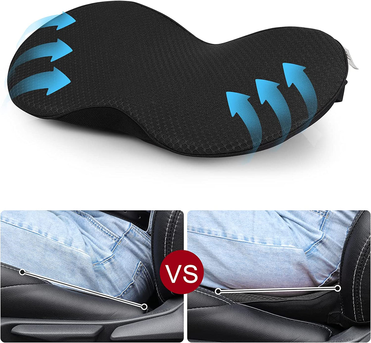 Memory Foam Driver Booster Seat Pad — 3.5-Inch Lift, Lumbar Support