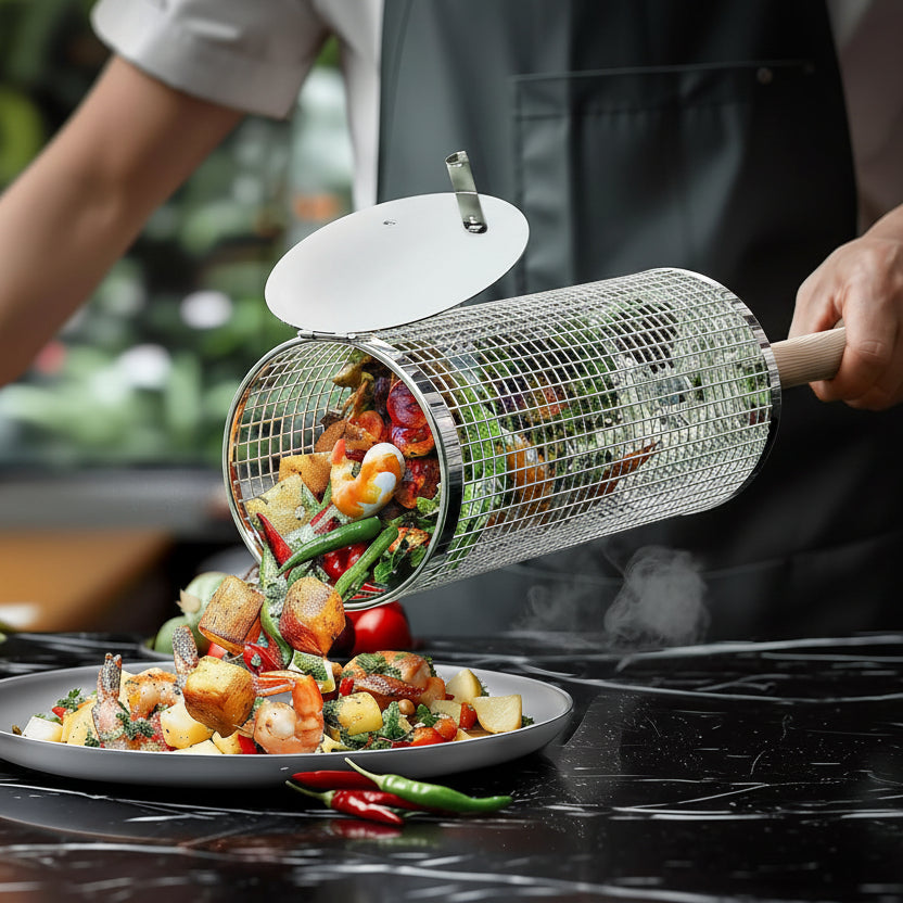 Premium Grill Basket made of stainless steel for outdoor BBQ - Euroselle