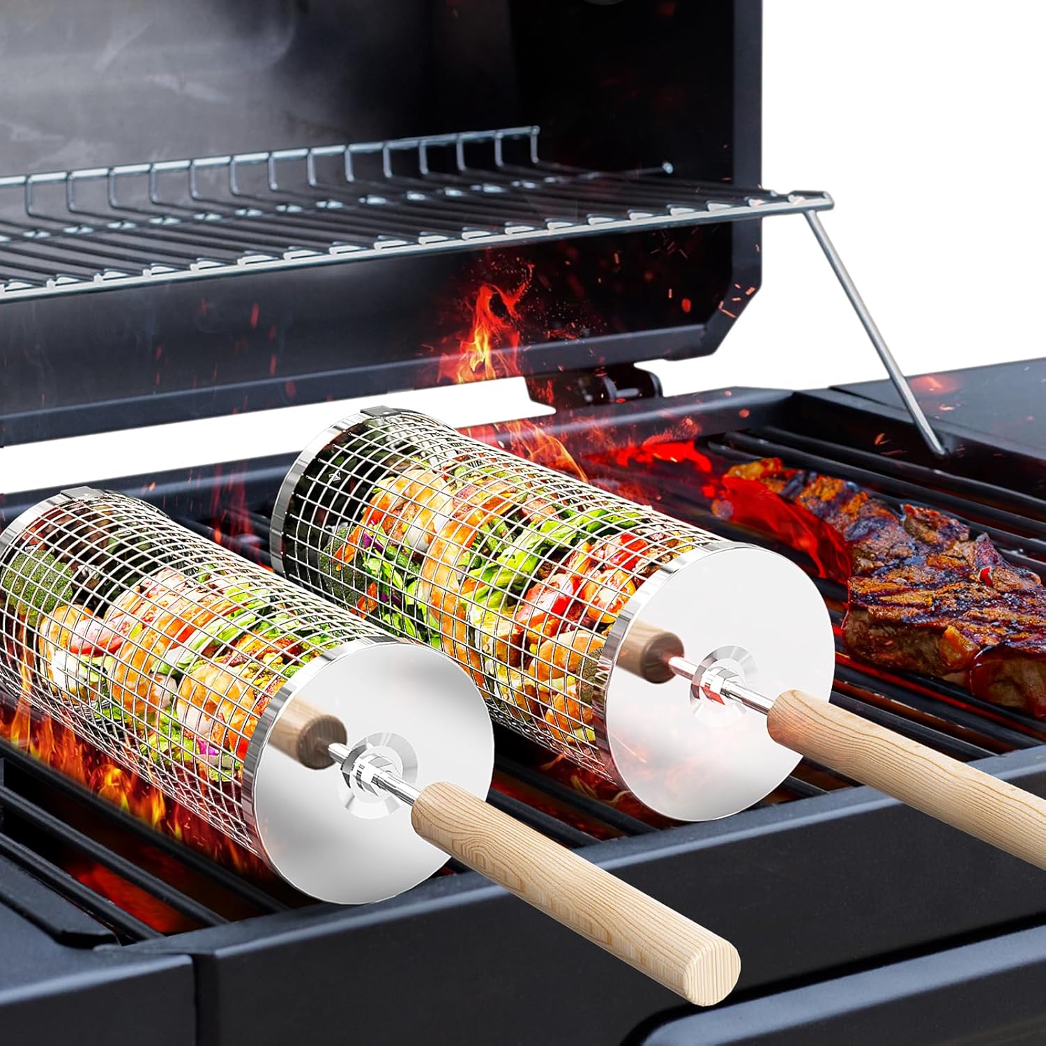 Premium Grill Basket made of stainless steel for outdoor BBQ - Euroselle