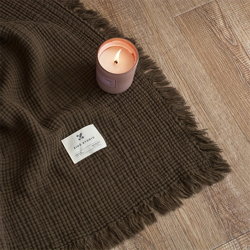 Lightweight 4-Layer Cotton Gauze Blanket with Elegant Fringe - Euroselle