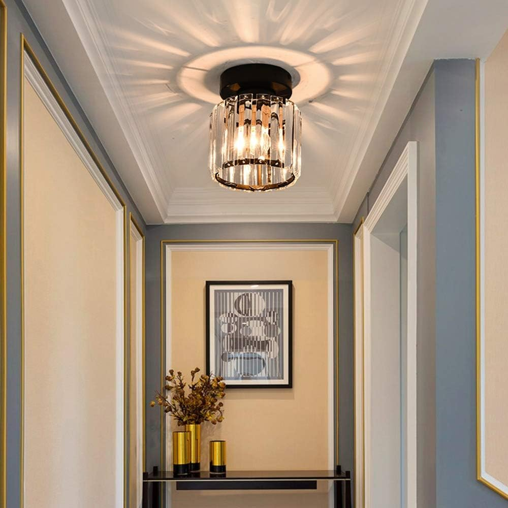 Black Gold Crystal Flush Mount Light Fixture — E27 Socket