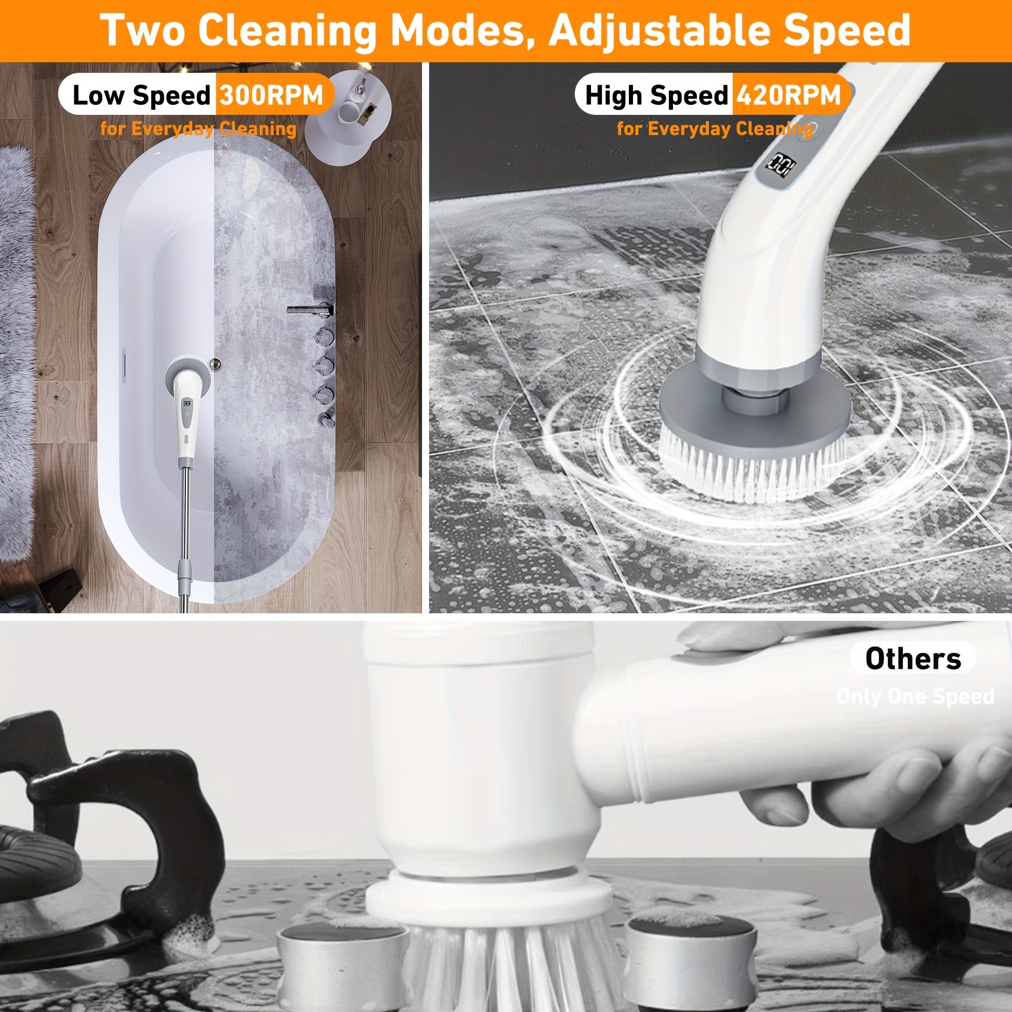 Rechargeable Electric Spin Scrubber with Detachable Handle - Euroselle
