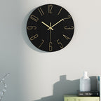 Modern Minimalist Round Wall Clock Rimless Design Black & Gold - Euroselle