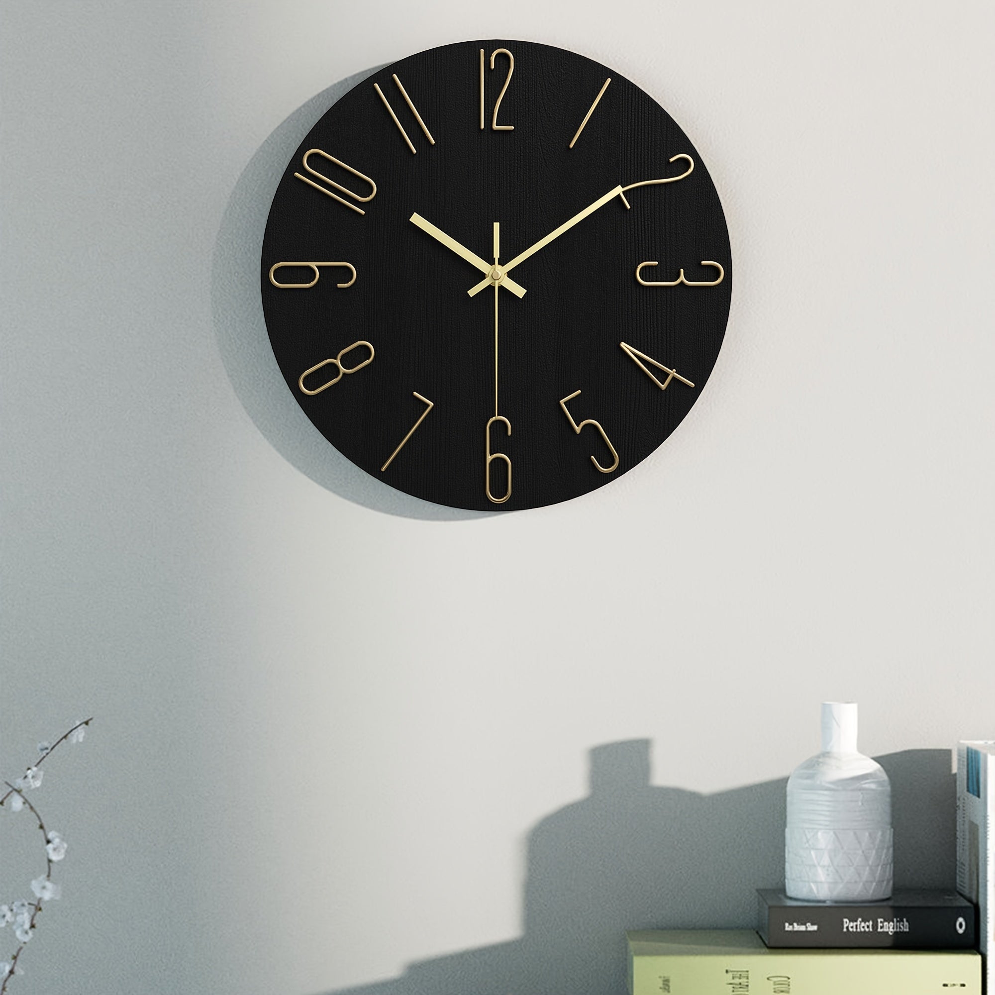 Modern Minimalist Round Wall Clock Rimless Design Black & Gold - Euroselle