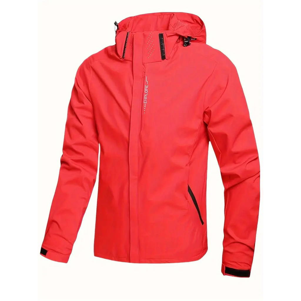 Veste de pluie légère à fermeture éclair pour homme — coque respirante à capuche