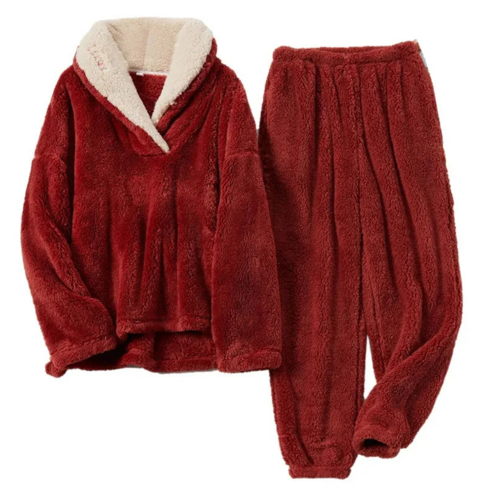 Conjunto de pijama de forro polar para mujer — Top de manga larga y pantalón para dormir