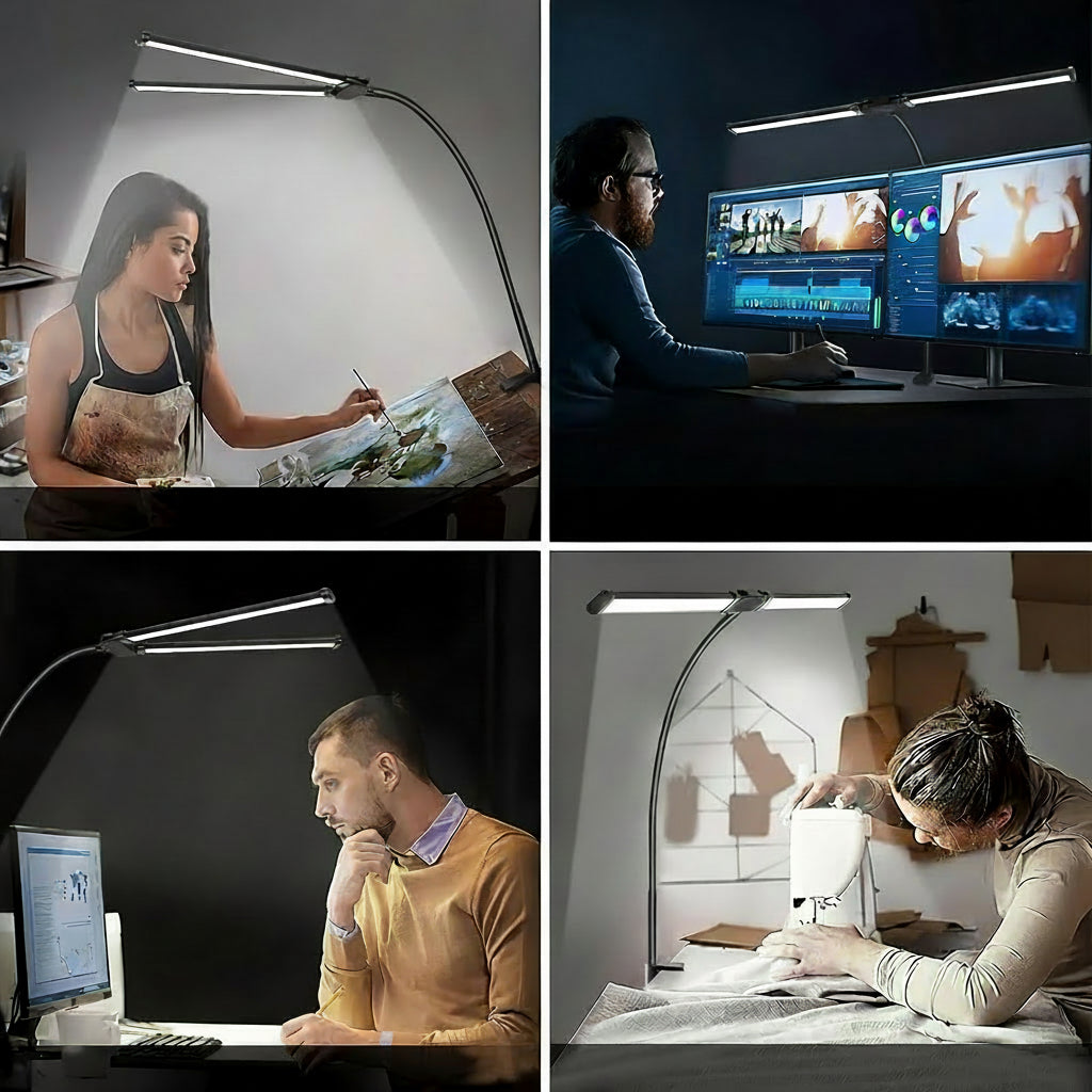 Modern USB Powered Dual-Head LED Table Lamp with Flexible Gooseneck - Euroselle