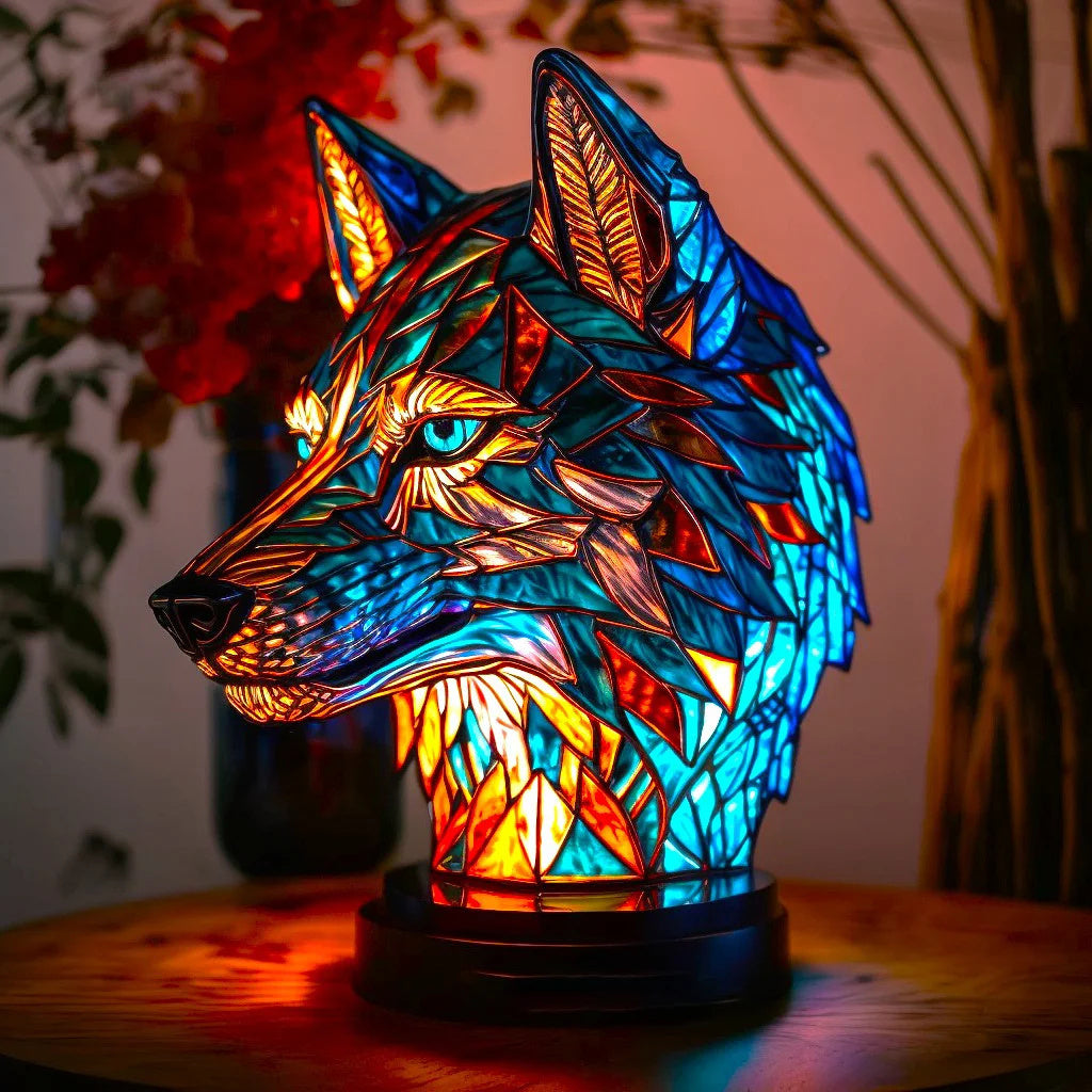 Stolní lampa se zvířecím motivem z barevného skla a LED světlem měnícím barvy – ručně vyráběný kovový a skleněný doplněk do ložnice, obývacího pokoje a dětského pokoje | Thomler