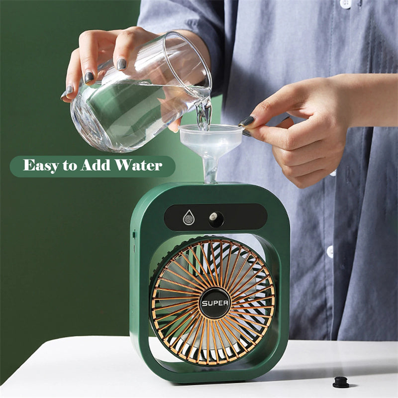 Ventilador nebulizador portátil AquaFlow — diseño de mano de 3 velocidades, sistema de nebulización integrado