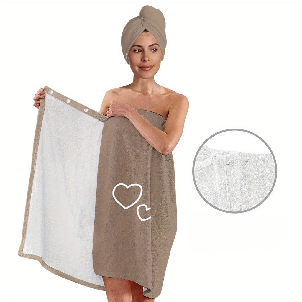 Minimalist Solid Bathrobe and Towel Set Lightweight Quick-Dry Easy Bath Wrap Essentials - Euroselle