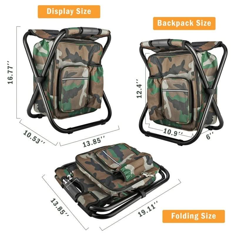 TrailChair 3v1 maskovací batoh — skládací židle, vestavěná chladicí taška