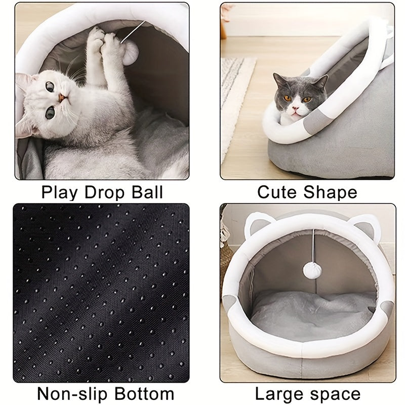 Soft Cozy Cat Cave Bed Cute Plush Hideout for Cats - Euroselle