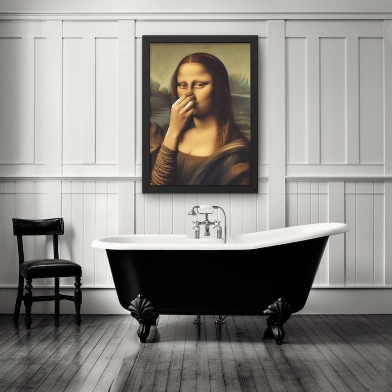Lustige Badezimmerkunst im Renaissance-Stil — feuchtigkeitsbeständige Leinwand auf Keilrahmen