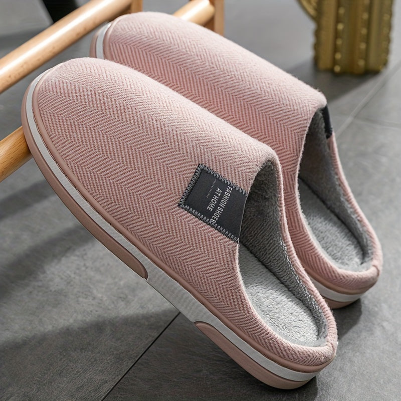 Men's Plush Herringbone Slippers — Warm Non-Slip House Shoes