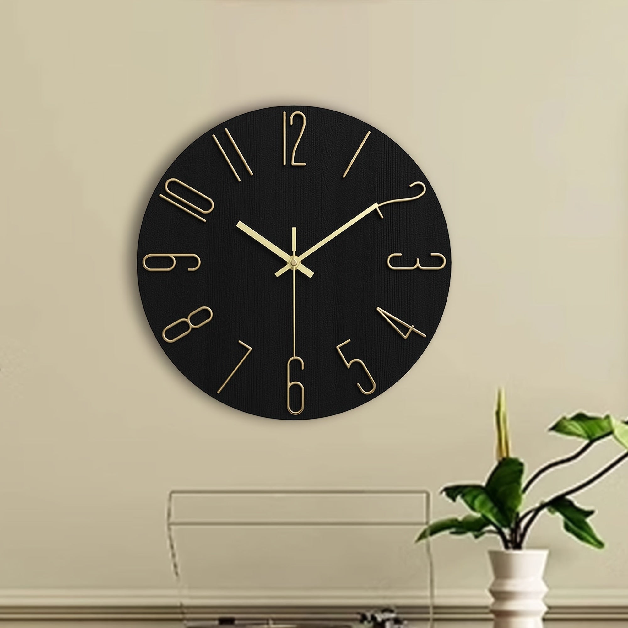 Modern Minimalist Round Wall Clock Rimless Design Black & Gold - Euroselle