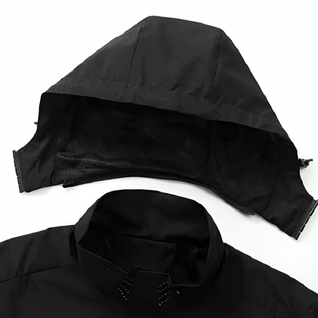 Veste de pluie légère à fermeture éclair pour homme — coque respirante à capuche