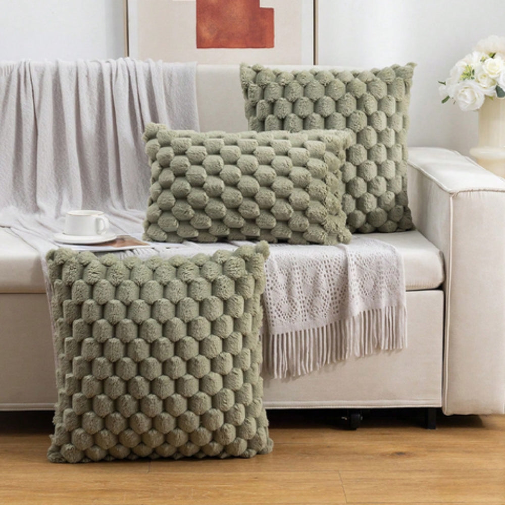 Raised-Texture Throw Pillow Cover — Blush Blended Fabric, Zip Closure