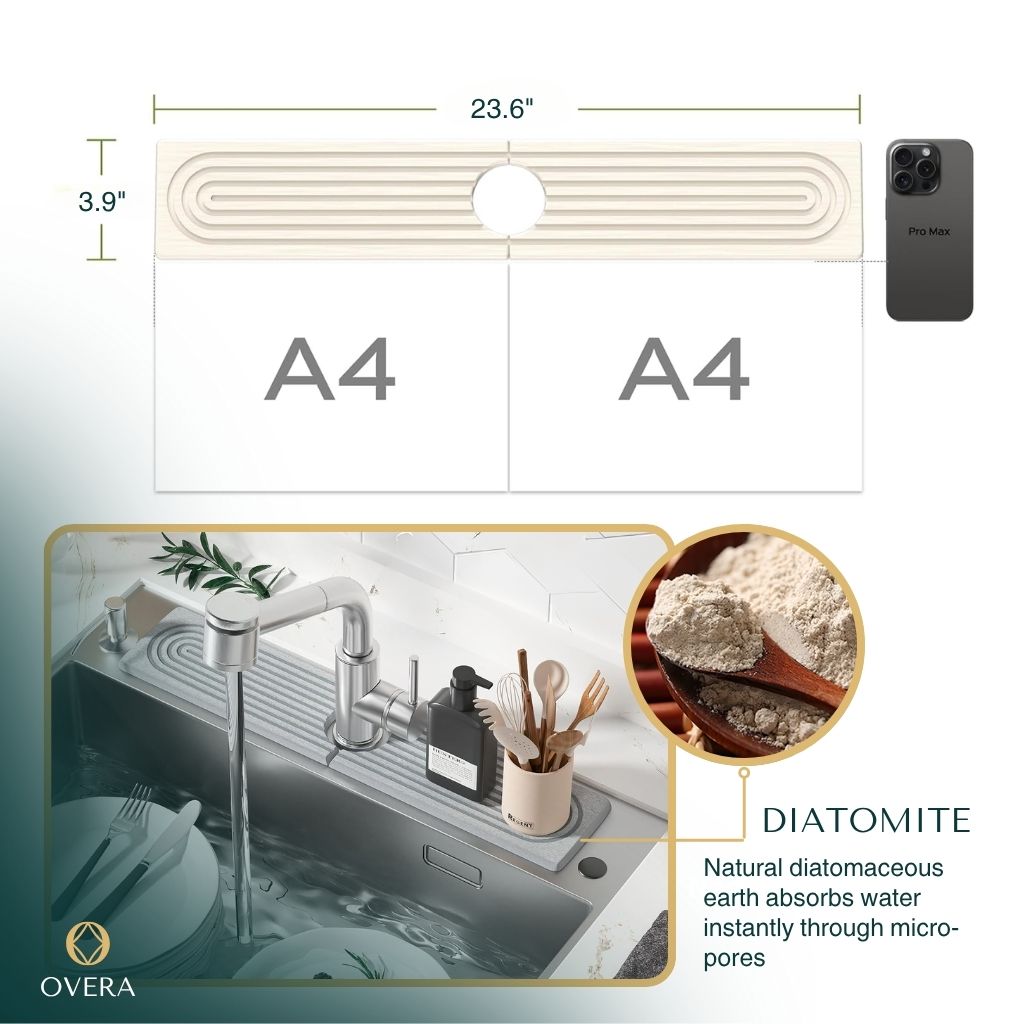 Diatomite Kitchen Sink Mat 23.6 in — Fast-Drying, Water-Absorbent