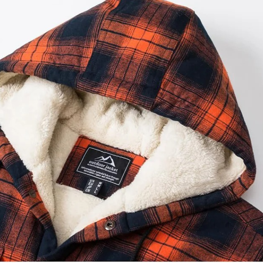 Men’s Hooded Flannel Shacket — Quilted Thermal Lining, Button-Up