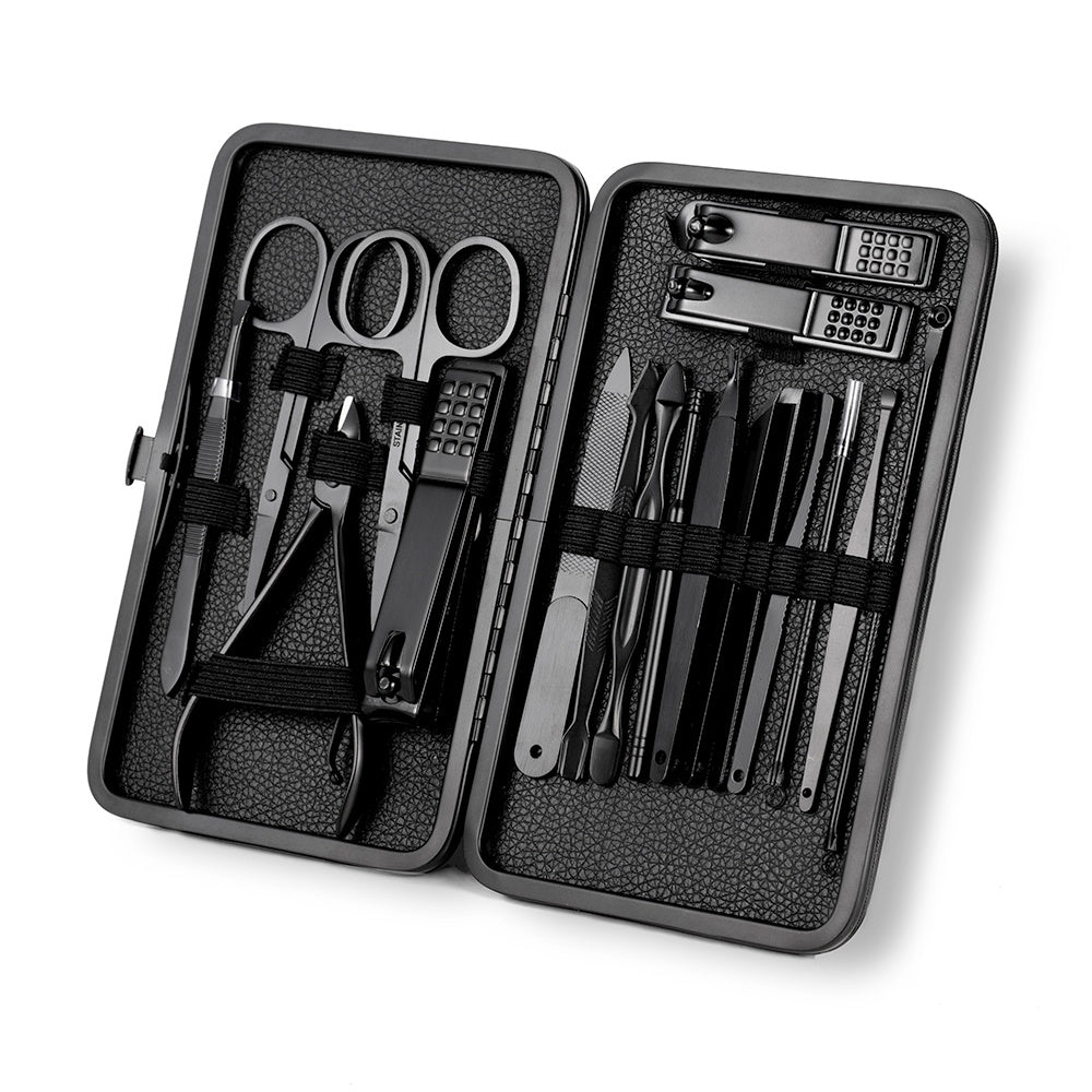 15-teiliges klassisches schwarzes Nagelpflege-Set für Hände, Füße & Gesicht, Werkzeuge aus Edelstahl - Euroselle