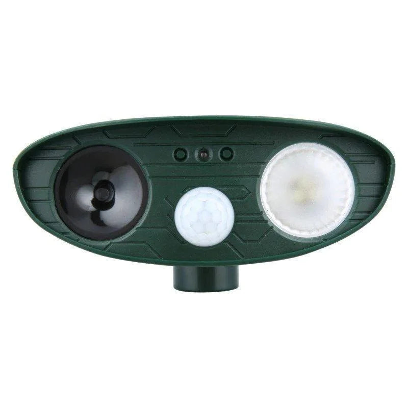 Solar Ultrasonic Wildlife Deterrent — 30 ft Motion Strobe Light