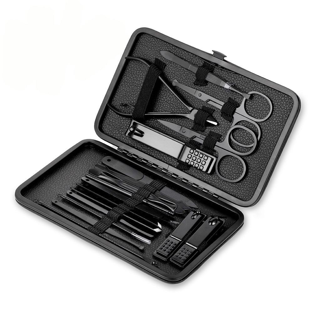 15-teiliges klassisches schwarzes Nagelpflege-Set für Hände, Füße & Gesicht, Werkzeuge aus Edelstahl - Euroselle