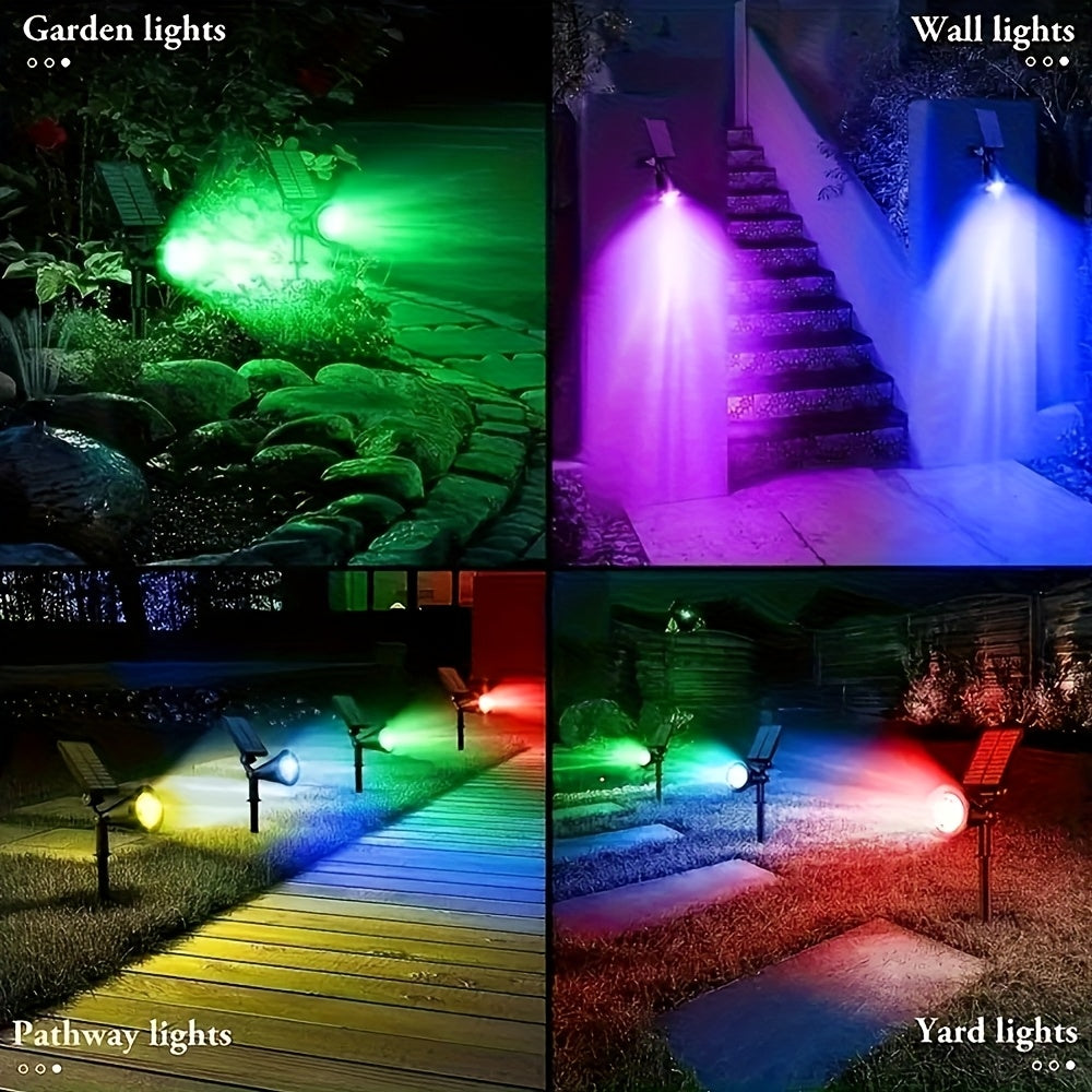 Outdoor Solar Landscape Lights 2-Pack LED Spotlights with 3-Level Dimming & IP44 Waterproof - Euroselle
