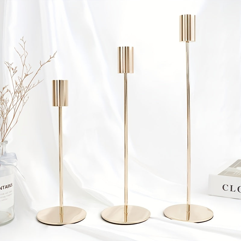 Set of 3 Golden Iron Candlestick Holders - Euroselle