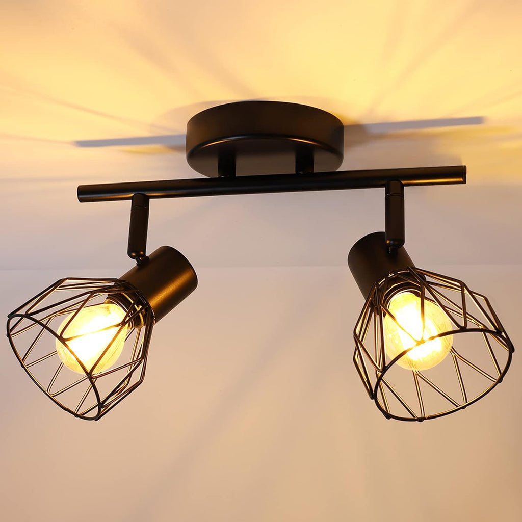 Adjustable Spotlight Fixture Black Metal Wire Cage Ceiling Wall Mount | Euroselle