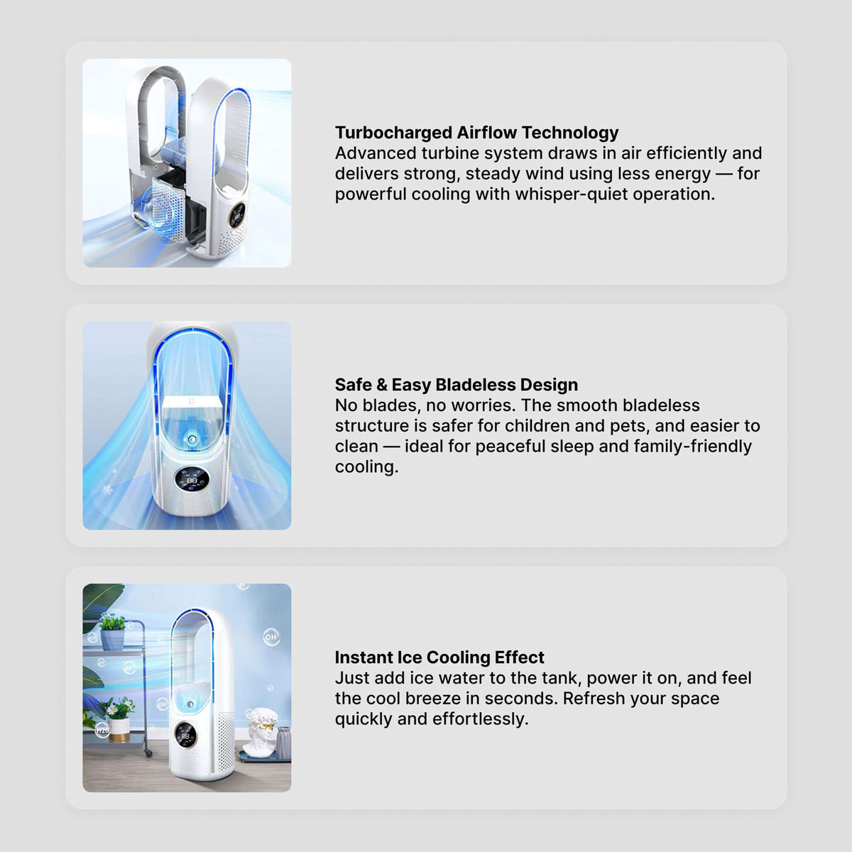 Bærbart bladløst klimaanlegg — ultrastille, ergonomisk design