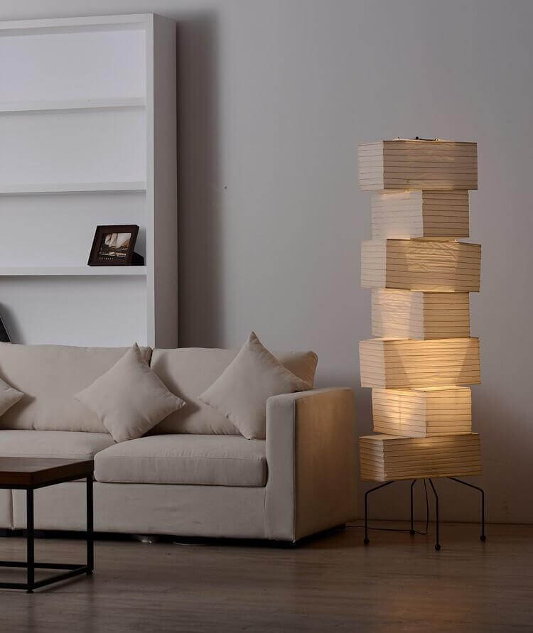 71 in Natural Bamboo Floor Lamp, 19 in Paper Shade, Diffused Light