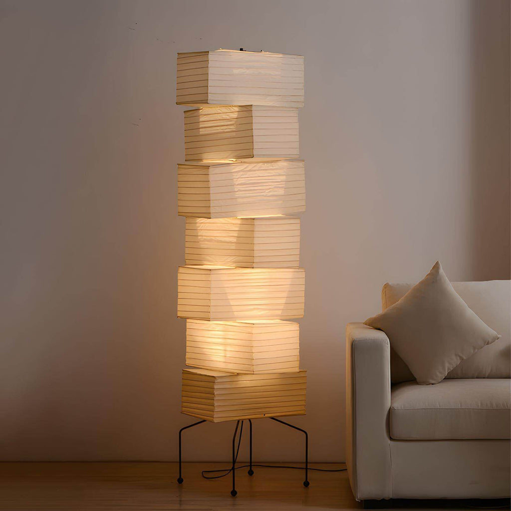 71 in Natural Bamboo Floor Lamp, 19 in Paper Shade, Diffused Light
