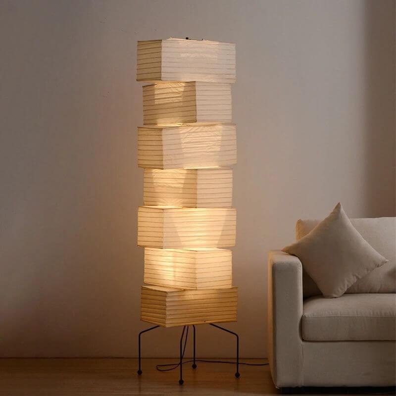 71 in Natural Bamboo Floor Lamp, 19 in Paper Shade, Diffused Light