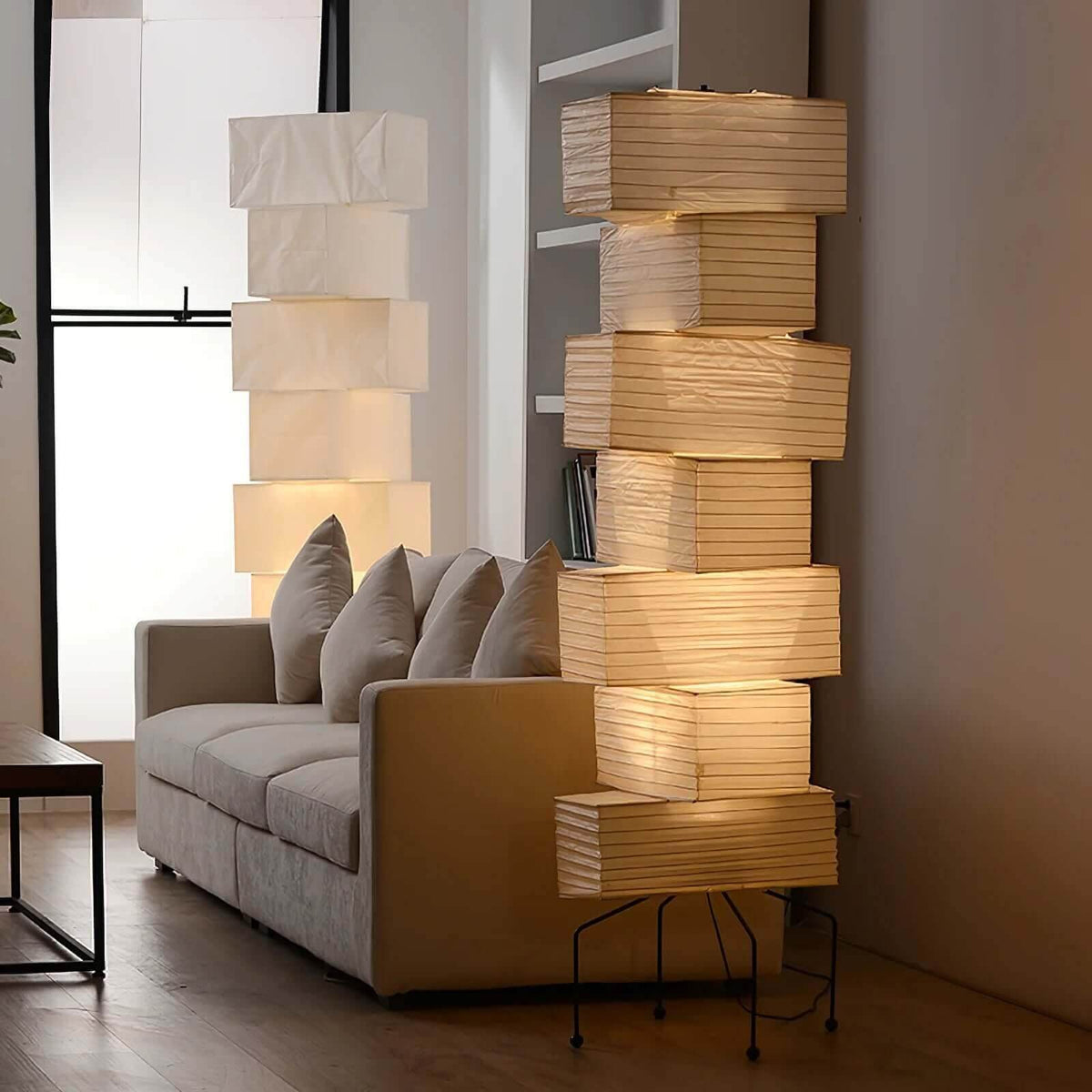 71 in Natural Bamboo Floor Lamp, 19 in Paper Shade, Diffused Light