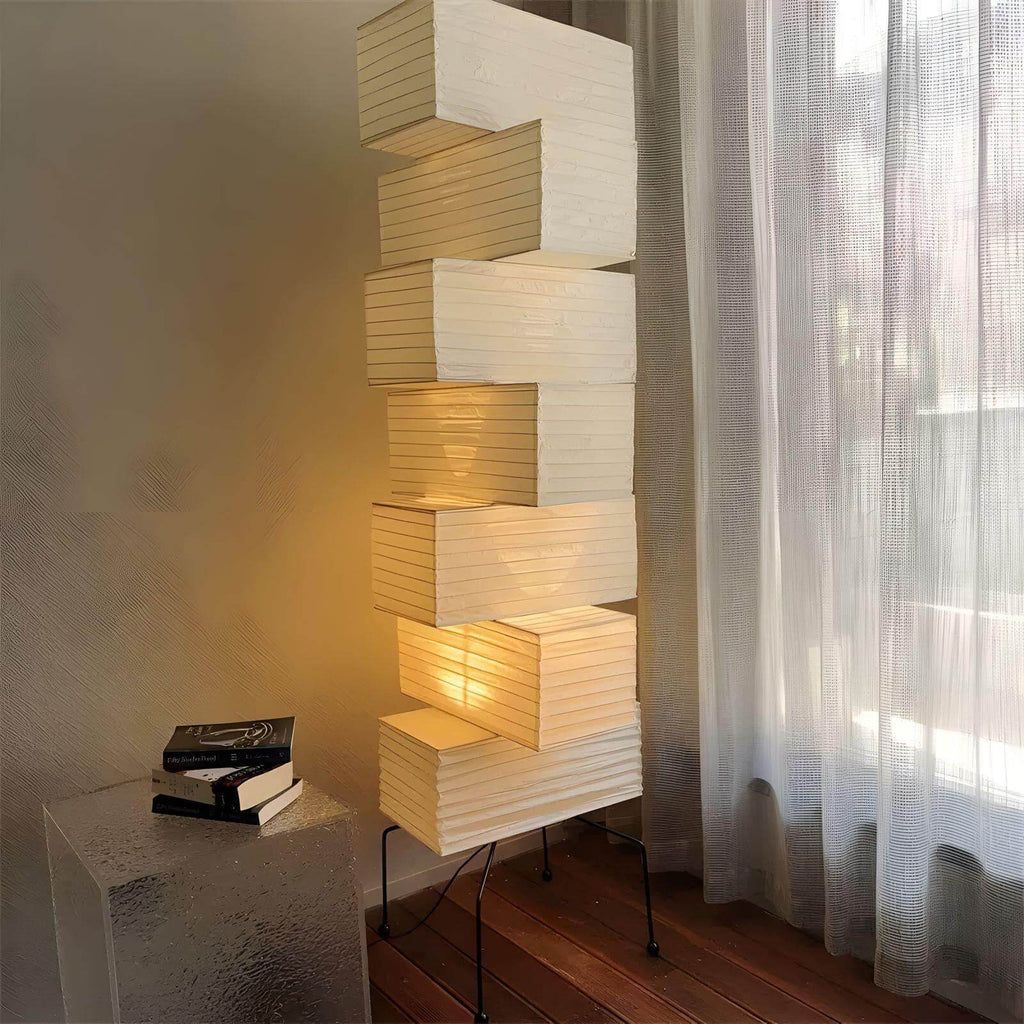 71 in Natural Bamboo Floor Lamp, 19 in Paper Shade, Diffused Light