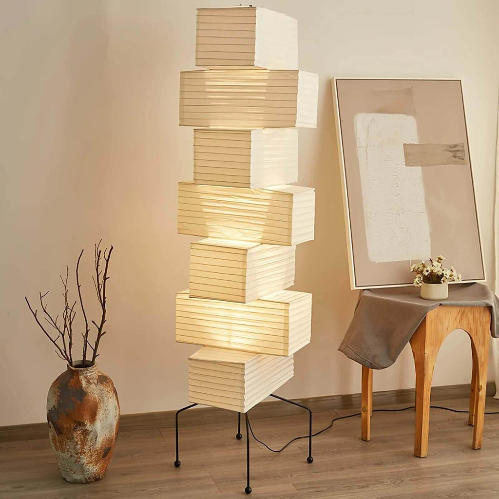 71 in Natural Bamboo Floor Lamp, 19 in Paper Shade, Diffused Light