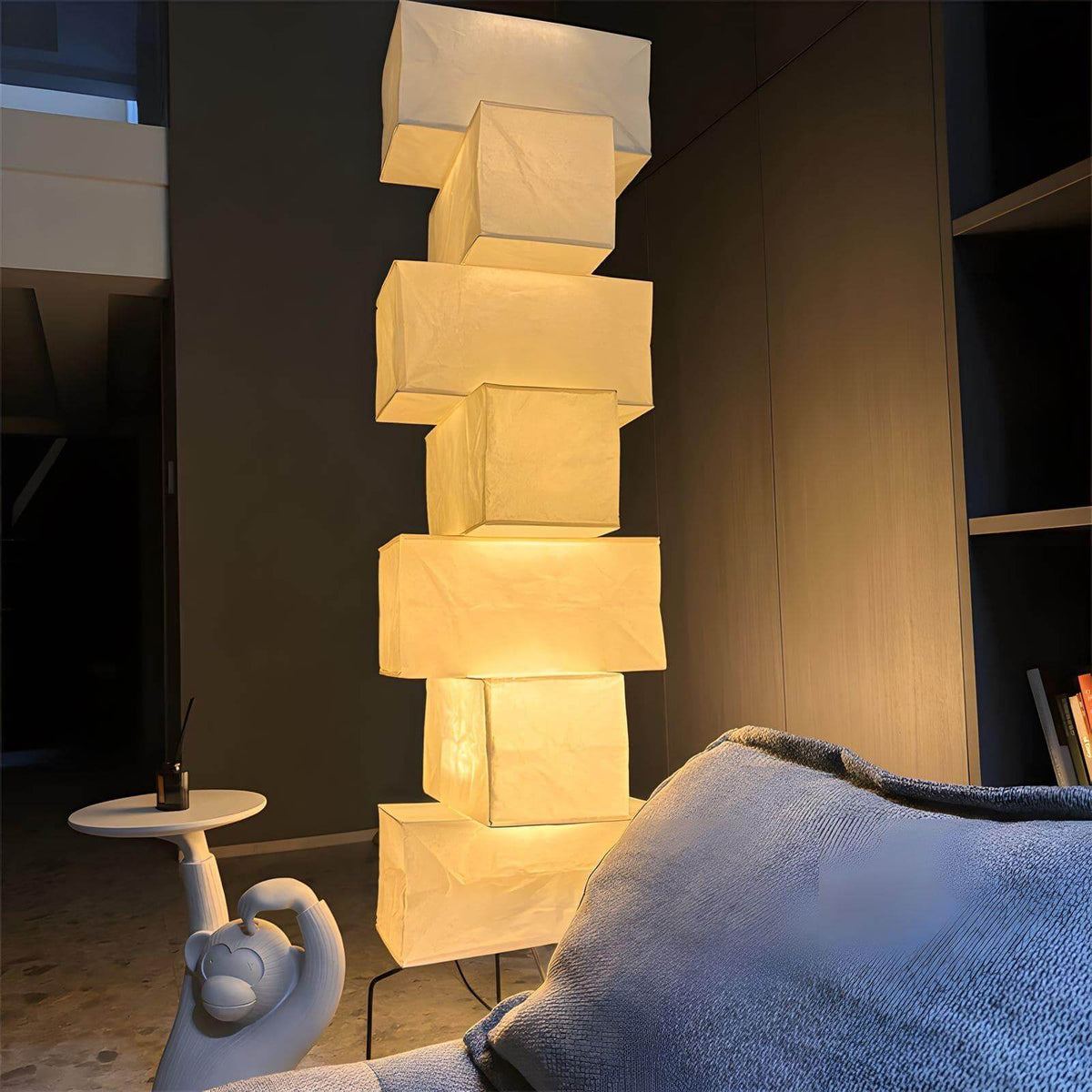 71 in Natural Bamboo Floor Lamp, 19 in Paper Shade, Diffused Light