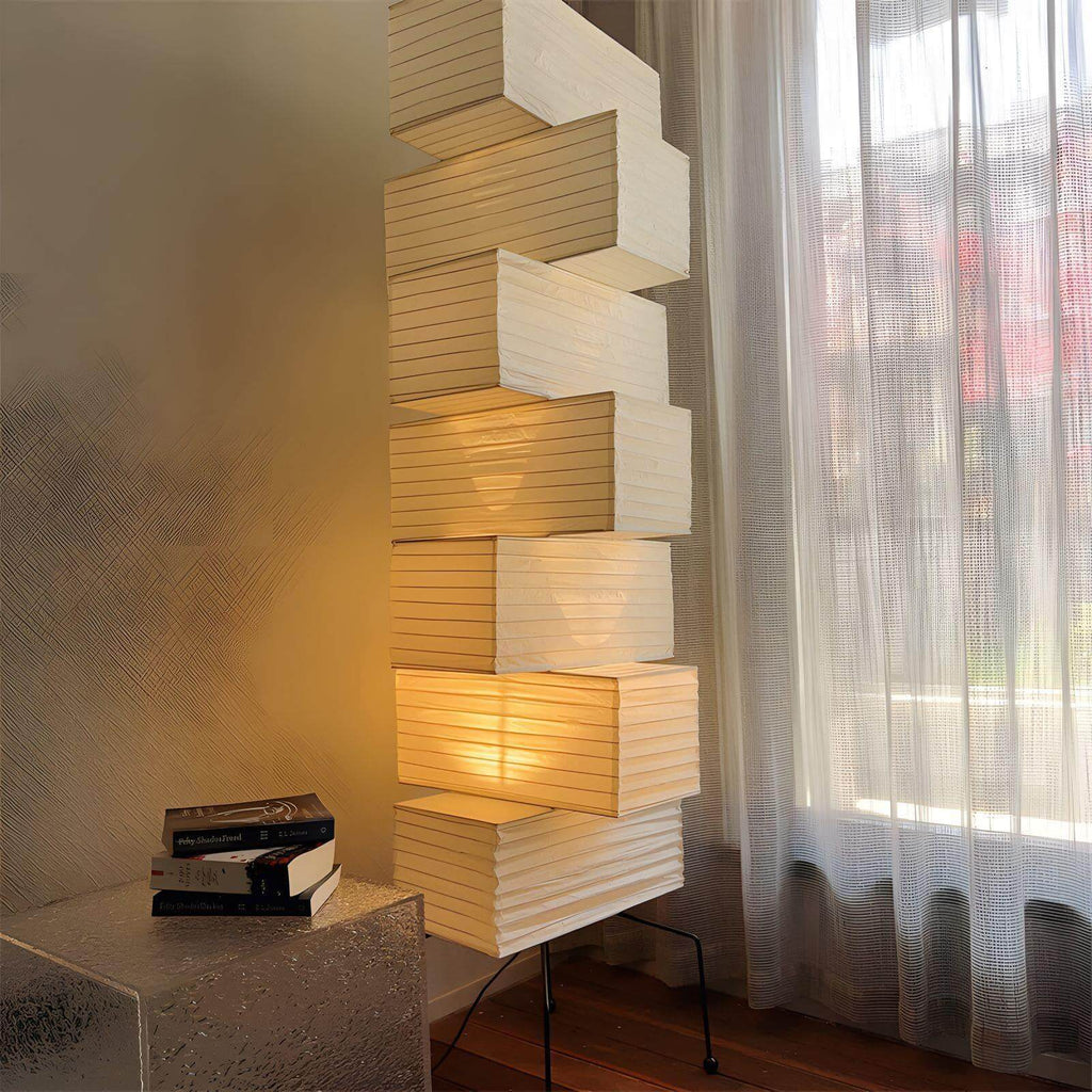 71 in Natural Bamboo Floor Lamp, 19 in Paper Shade, Diffused Light